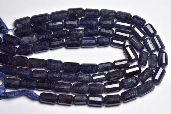 Iolite Barrel Shape Beads - 8 Inches - Natural Faceted Dark Iolite Cylinder, Tube Shape Beads - Size Is 8x11-8x15 Mm #1971