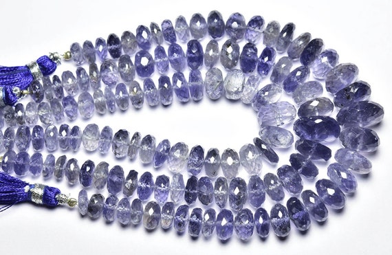 Big Iolite Rondelle Beads - 8 Inches - Natural Faceted Iolite Rondelle - Size Is 7 - 11 Mm #2524 Big Iolite Rondelle Beads - 8 Inches - Natural Faceted Iolite Rondelle - Size Is 7 - 11 Mm #2524