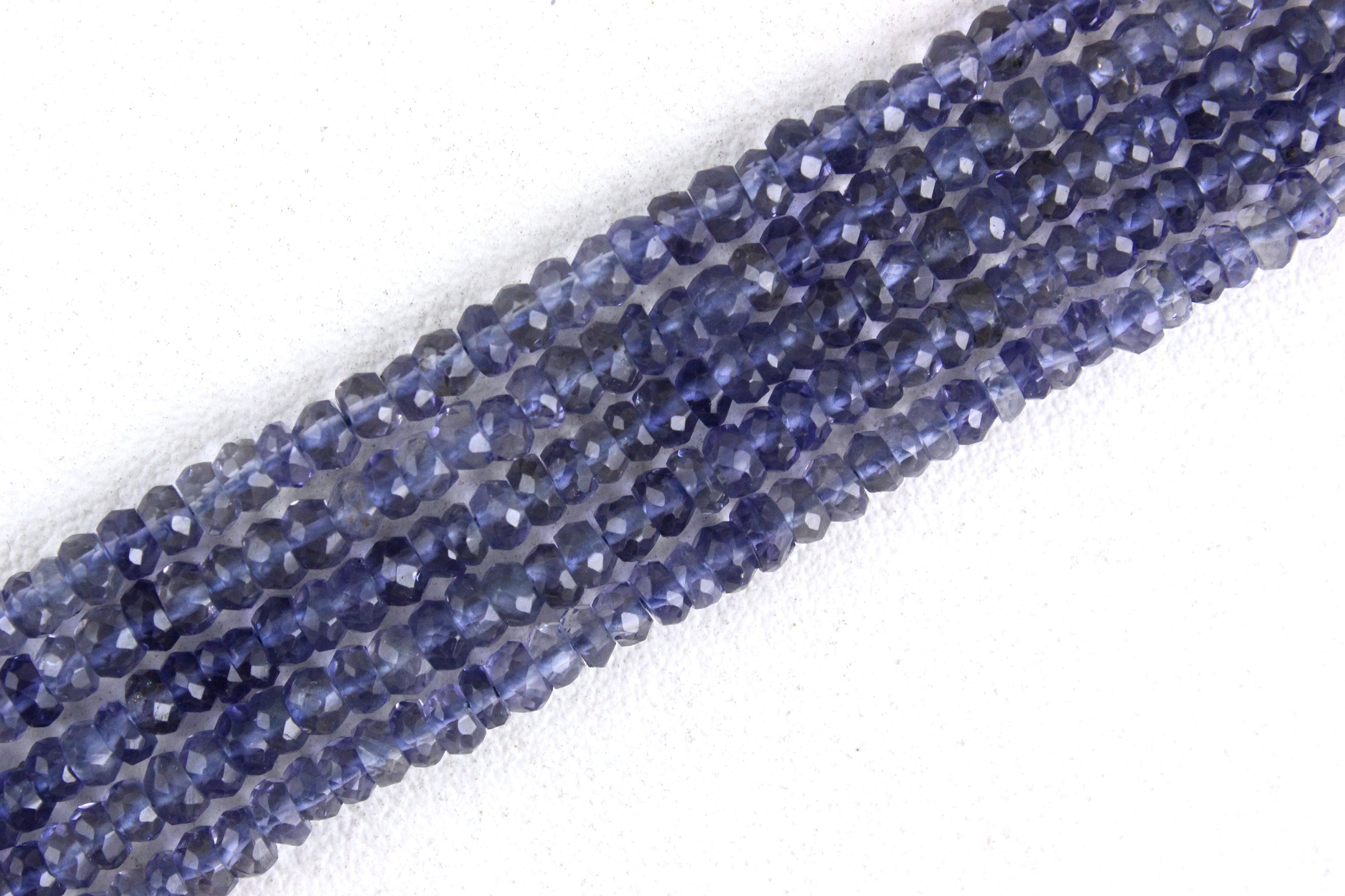 Iolite Gemstone Beads: 3.5mm Micro Faceted Rondelle, 13" Strand