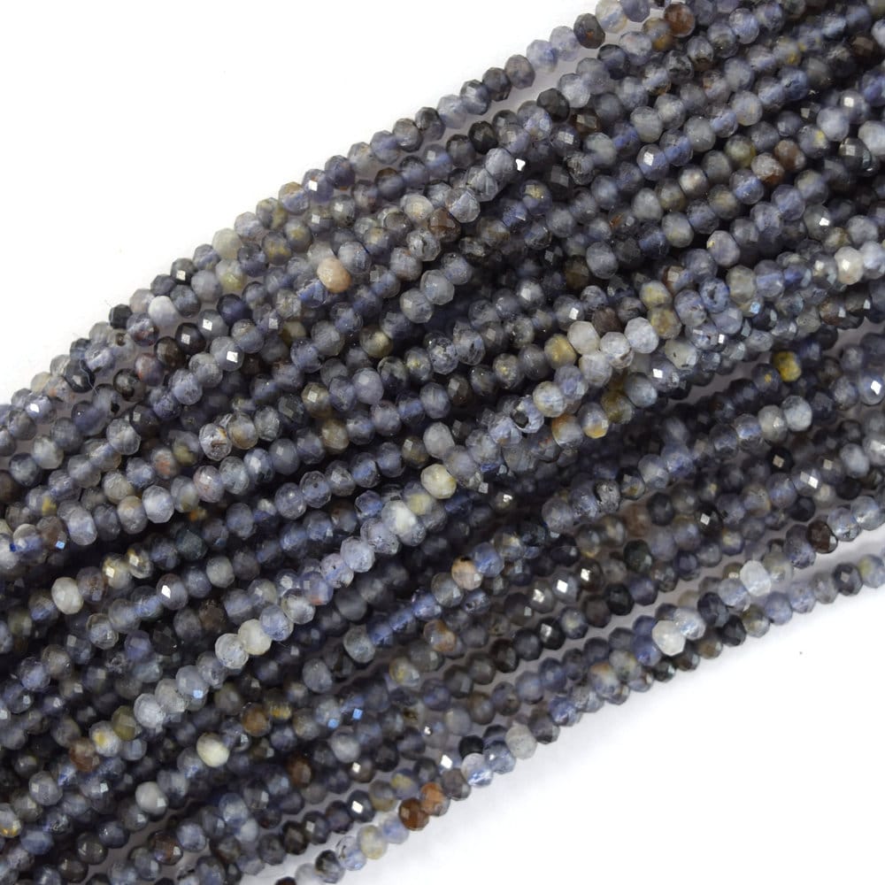 Natural Faceted Blue Iolite Rondelle Button Beads 15.5" Strand 3mm 4mm