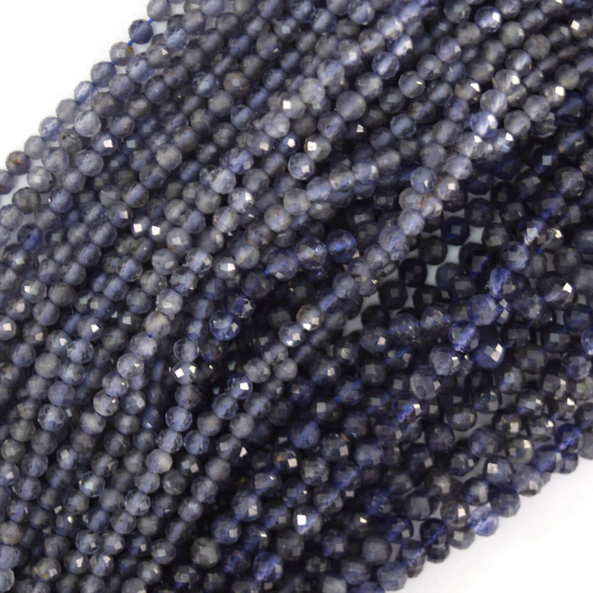 Natural Faceted Blue Iolite Round Beads Gemstone 15.5" Strand 3mm 4mm