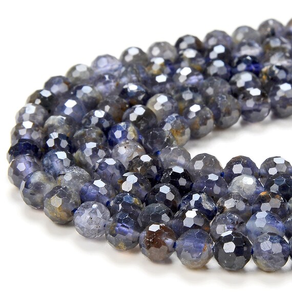 Natural Iolite Gemstone Grade Aa Micro Faceted Round 5mm 6mm Loose Beads 15 Inch Full Strand Bulk Lot 1,2,6,12 And 50 (p67)