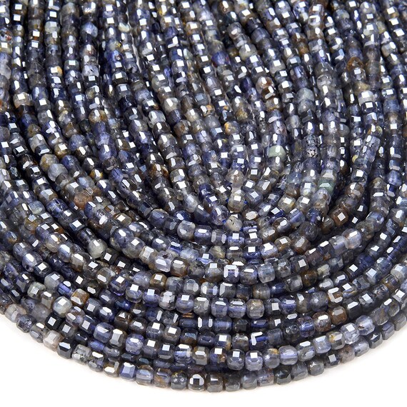 Natural Iolite Gemstone Grade A Micro Faceted Diamond Cut Cube 4mm 5mm Loose Beads Bulk Lot 1,2,6,12 And 50 (p41)