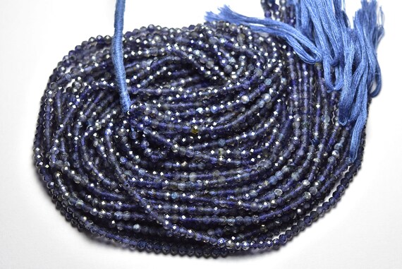 Water Sapphire Iolite Rondelle Beads -12 Inches - Natural Super Quality Beautiful Micro Cut Faceted Iolite Rondelle - Size Is 3.5mm #1287