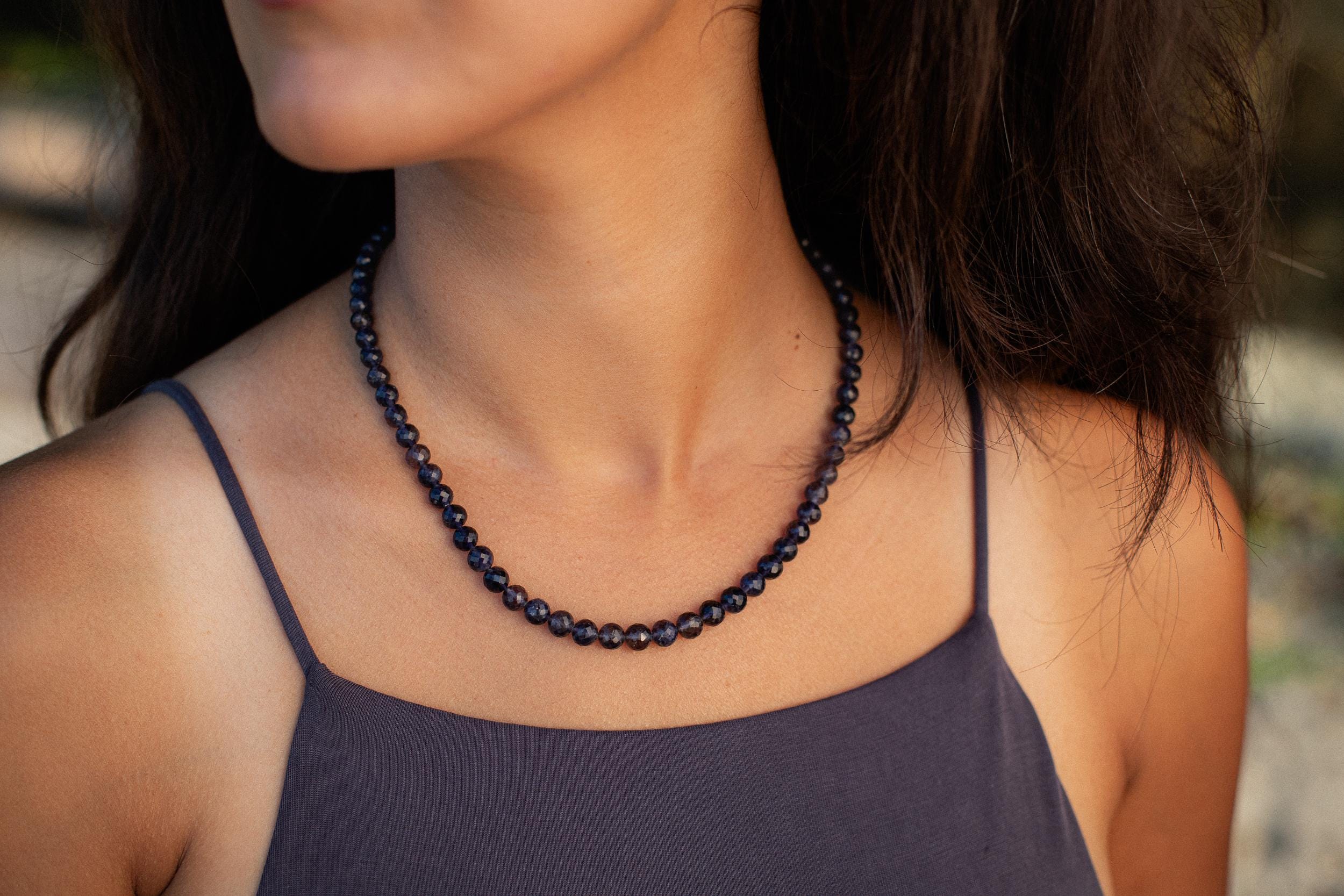 Iolite Necklace | Aaaa+ Iolite Beaded Necklace | [enip1674_le] Iolite Necklace For Women | Gemstone Necklace