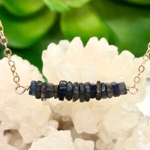 Iolite Bar Necklace - Water Sapphire Necklace - Raw Crystal Necklace - September Birthday Gift For Her - Birthstone Necklace