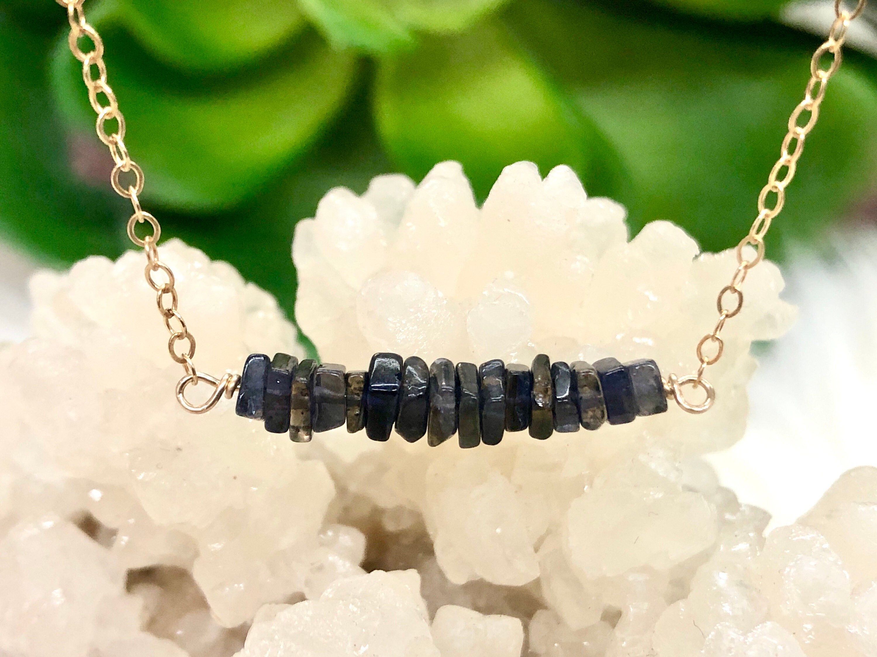 Iolite Bar Necklace - Water Sapphire Necklace - Raw Crystal Necklace - September Birthday Gift For Her - Birthstone Necklace