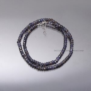 Iolite beaded necklace- 5mm faceted Rondell Gemstone necklace- Women Jewelry- 925 Lobster clasp
