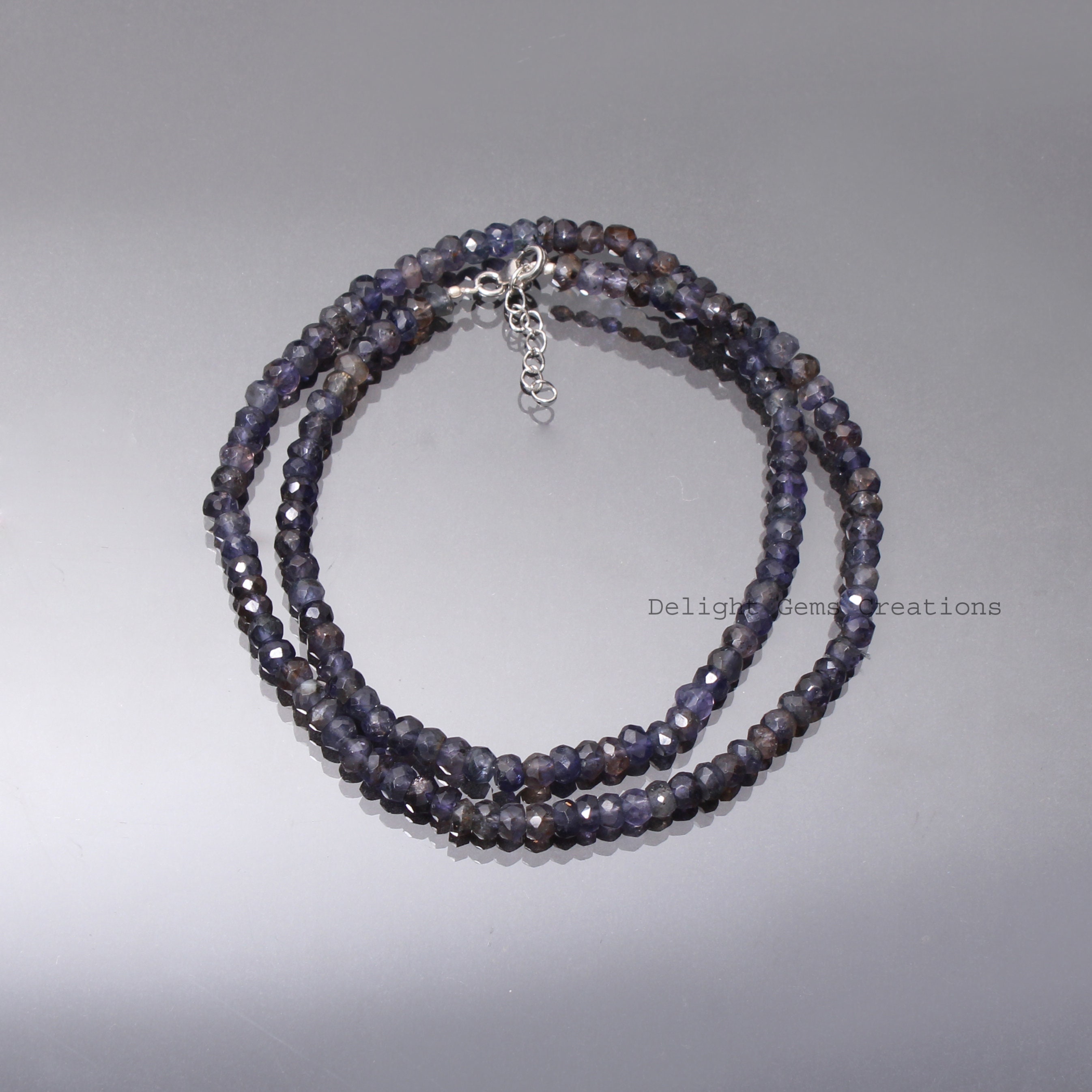 Iolite Beaded Necklace- 5mm Faceted Rondell Gemstone Necklace- Women Jewelry- 925 Lobster Clasp