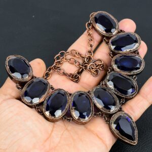Blue Sapphire Necklace, Electroformed Copper Necklace, Gemstone Jewelry Adjustable Chain Iolite Necklace, Gift For Her Wedding & Anniversary