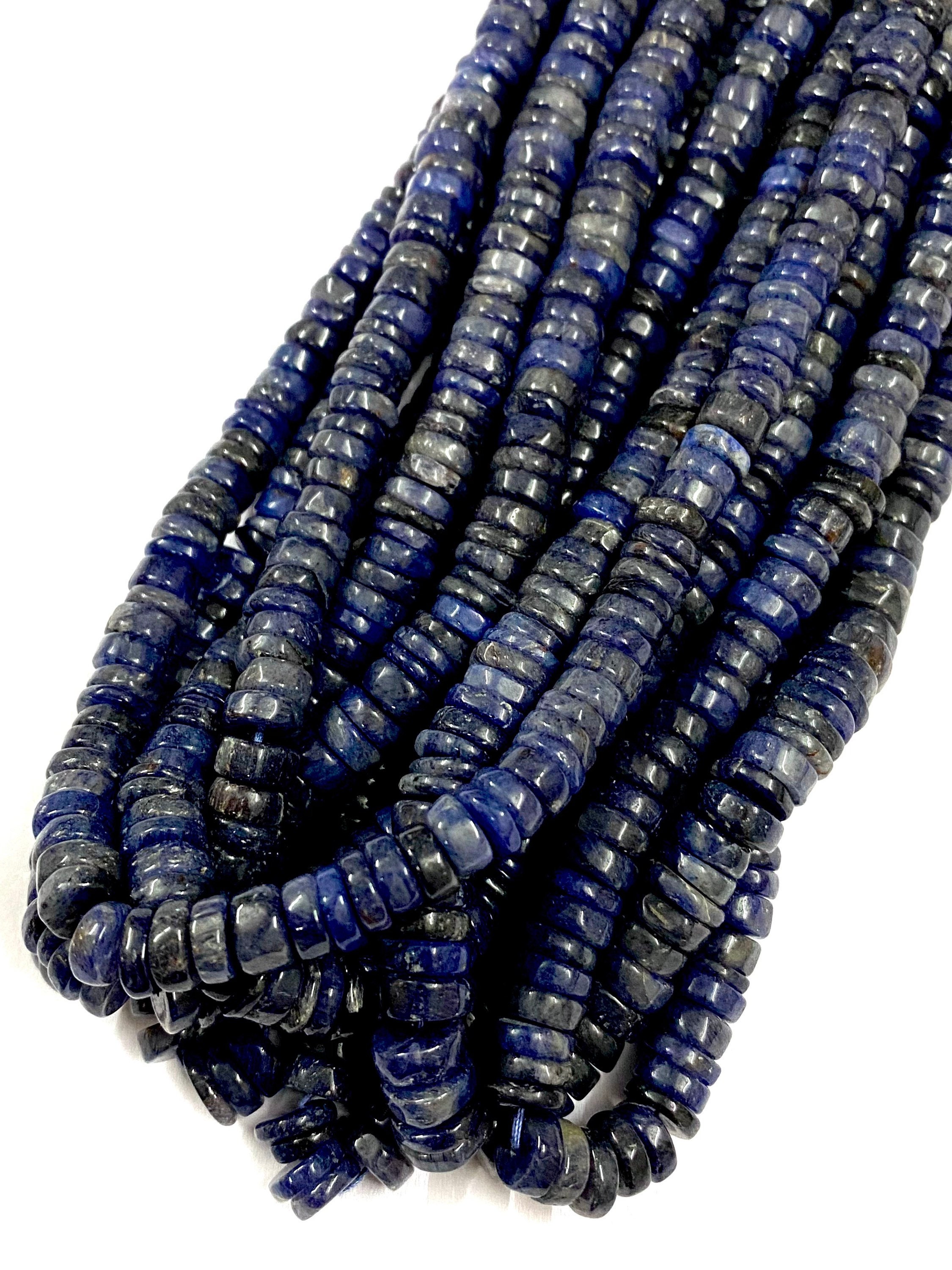 Blue Iolite Smooth Tyre Shape Beads 7mm To 8mm Natural Blue Iolite Gemstone Beads Iolite Smooth Flat Rondelle Beaded Necklace Iolite Smooths