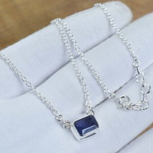 Blue Iolite Sterling Silver Necklace: Faceted Gemstone, Handmade Jewelry