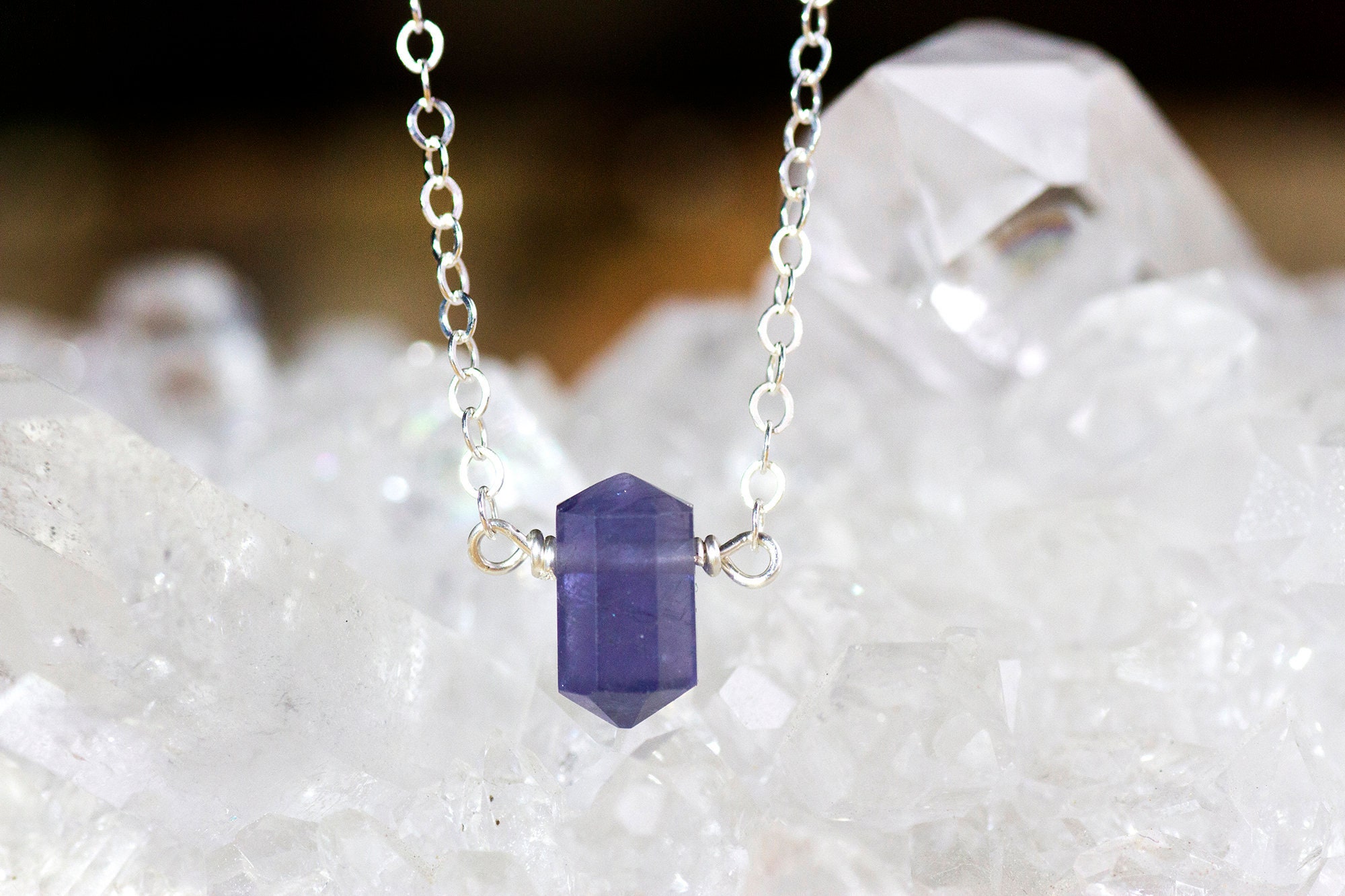 Dainty Iolite Necklace - Water Sapphire Necklace - Raw Crystal Necklace - September Birthday Gift For Her - Birthstone Necklace