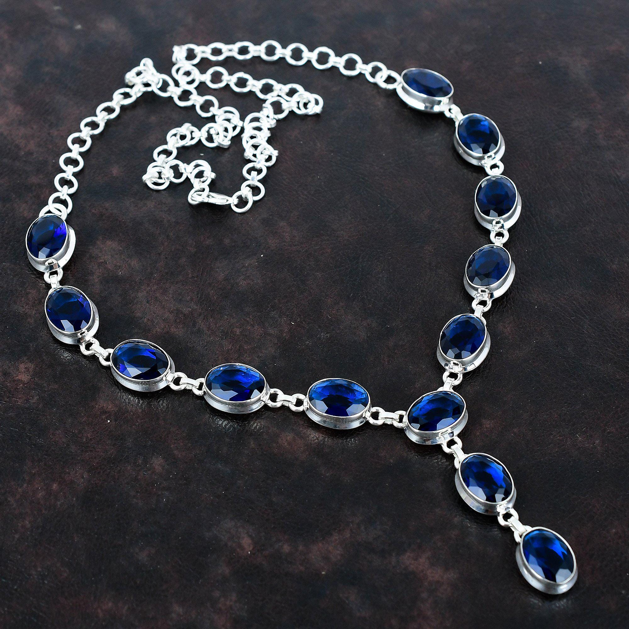 Faceted Iolite Necklace, 925 Sterling Silver, Adjustable Chain