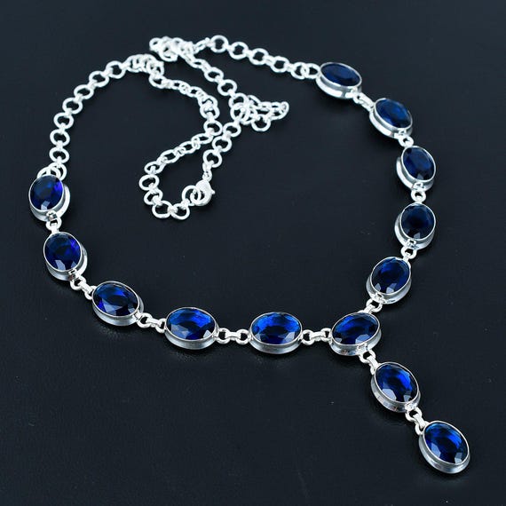 Faceted Iolite Necklace: Handmade 925 Sterling Silver, Adjustable