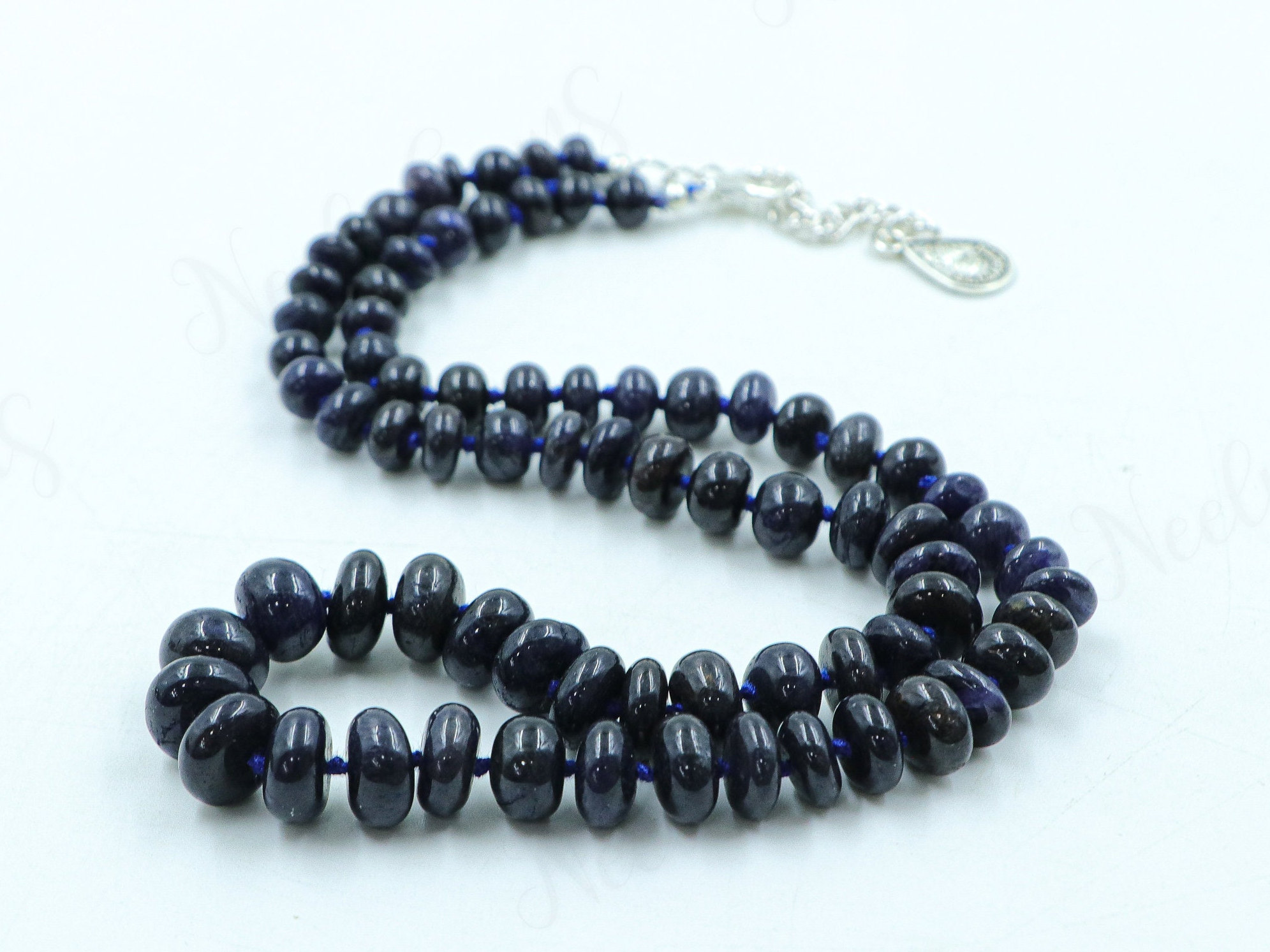 Hand Knotted Iolite Necklace, 18 Inch Deep Indigo Blue Quartz Choker, Water Sapphire Gemstone Jewelry, Silk Knotted Luxe Boho Gift For Her Hand Knotted Iolite Necklace, 18 Inch Deep Indigo Blue Quartz Choker, Water Sapphire Gemstone Jewelry, Silk Knotted Luxe Boho Gift For Her