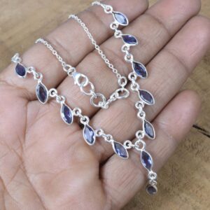 Handmade Iolite Necklace: 925 Sterling Silver Marquise Gemstone Chain