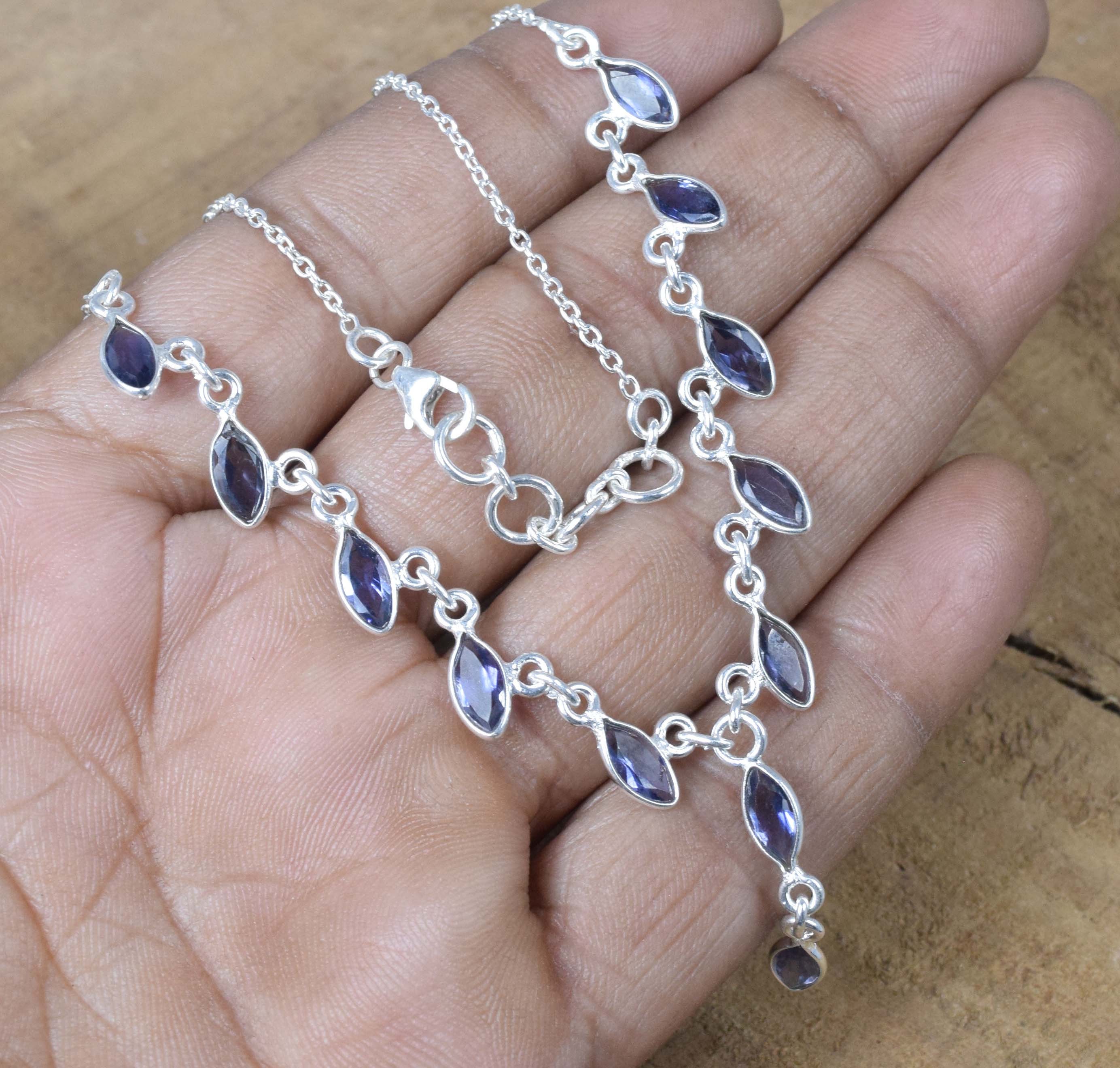 Handmade Iolite Necklace: 925 Sterling Silver Marquise Gemstone Chain Handmade Iolite Necklace: 925 Sterling Silver Marquise Gemstone Chain
