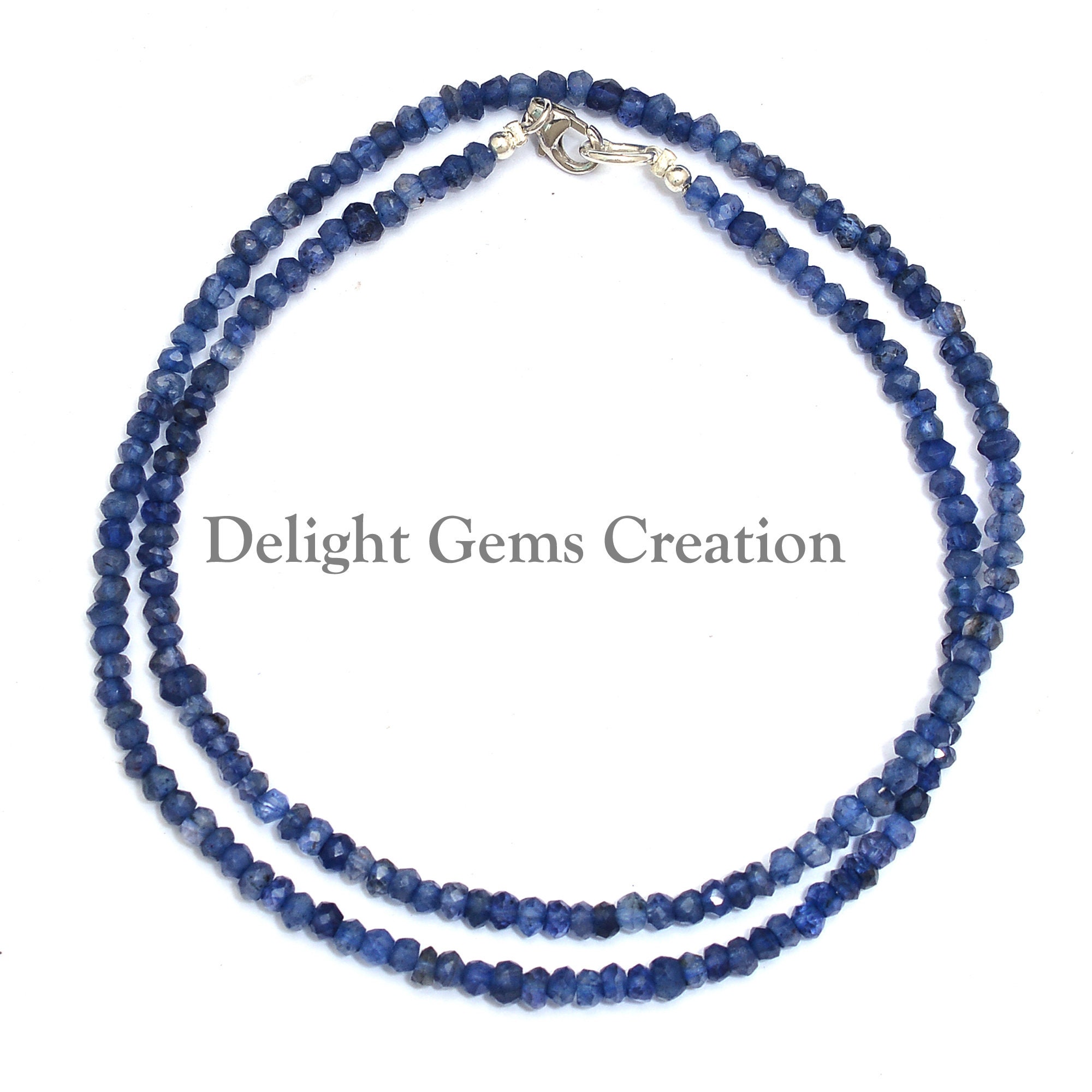 Handmade Iolite Gemstone Faceted Beaded Necklace, 3-4mm Handmade Iolite Gemstone Faceted Beaded Necklace, 3-4mm