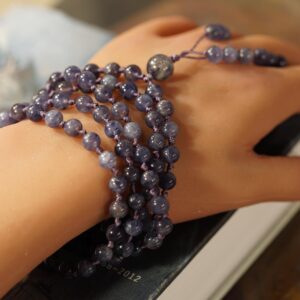 Iolite Mala Necklace • 108 Knotted Beads • The Viking's Compass • Vision Intuition • Transformation • Inner Guidance • Calming Mala • Ag4786