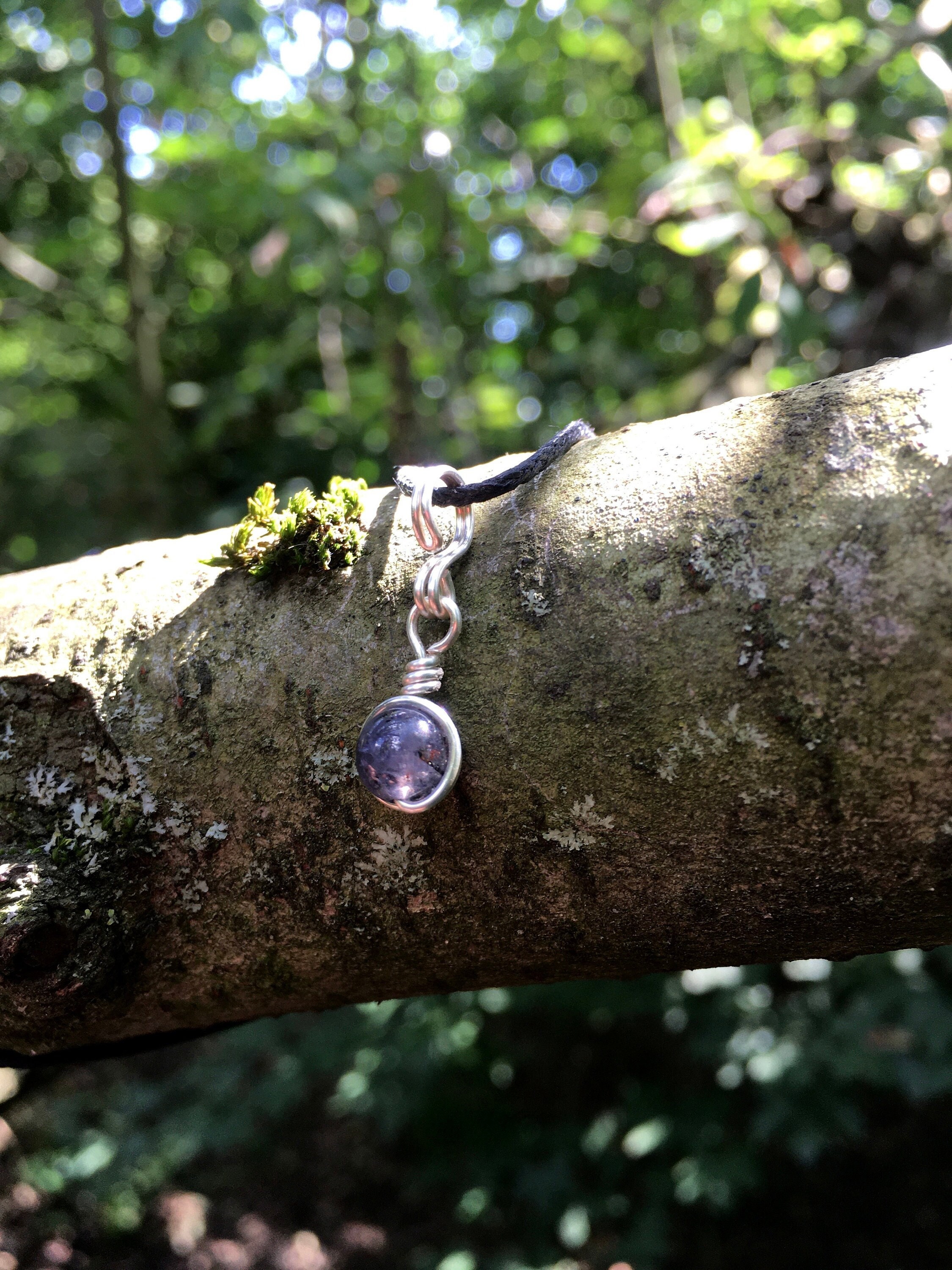 Minimalist Iolite Choker Necklace, Waxed Cotton Cord