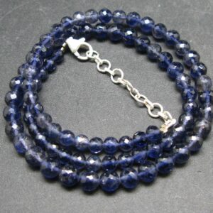 Natural Iolite Cordierite “water Sapphire” Faceted Round Bead Necklace From India - 17"