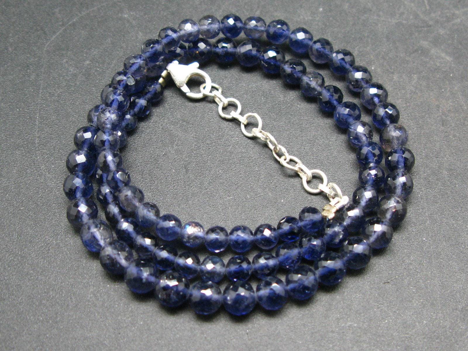 Natural Iolite Cordierite “water Sapphire” Faceted Round Bead Necklace From India - 17" Natural Iolite Cordierite “water Sapphire” Faceted Round Bead Necklace From India - 17"