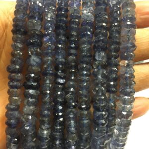 Natural Iolite Faceted Rondelle Shape Gemstone Beads, 6-6.5 mm Birthstone Gemstone For Necklace Making, 9 Inch Strand Reduce Stress Beads
