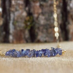 Raw Water Sapphire Bar Necklace - Iolite Necklace - Raw Crystal Necklace - September Birthday Gift For Her - September Birthstone Necklace