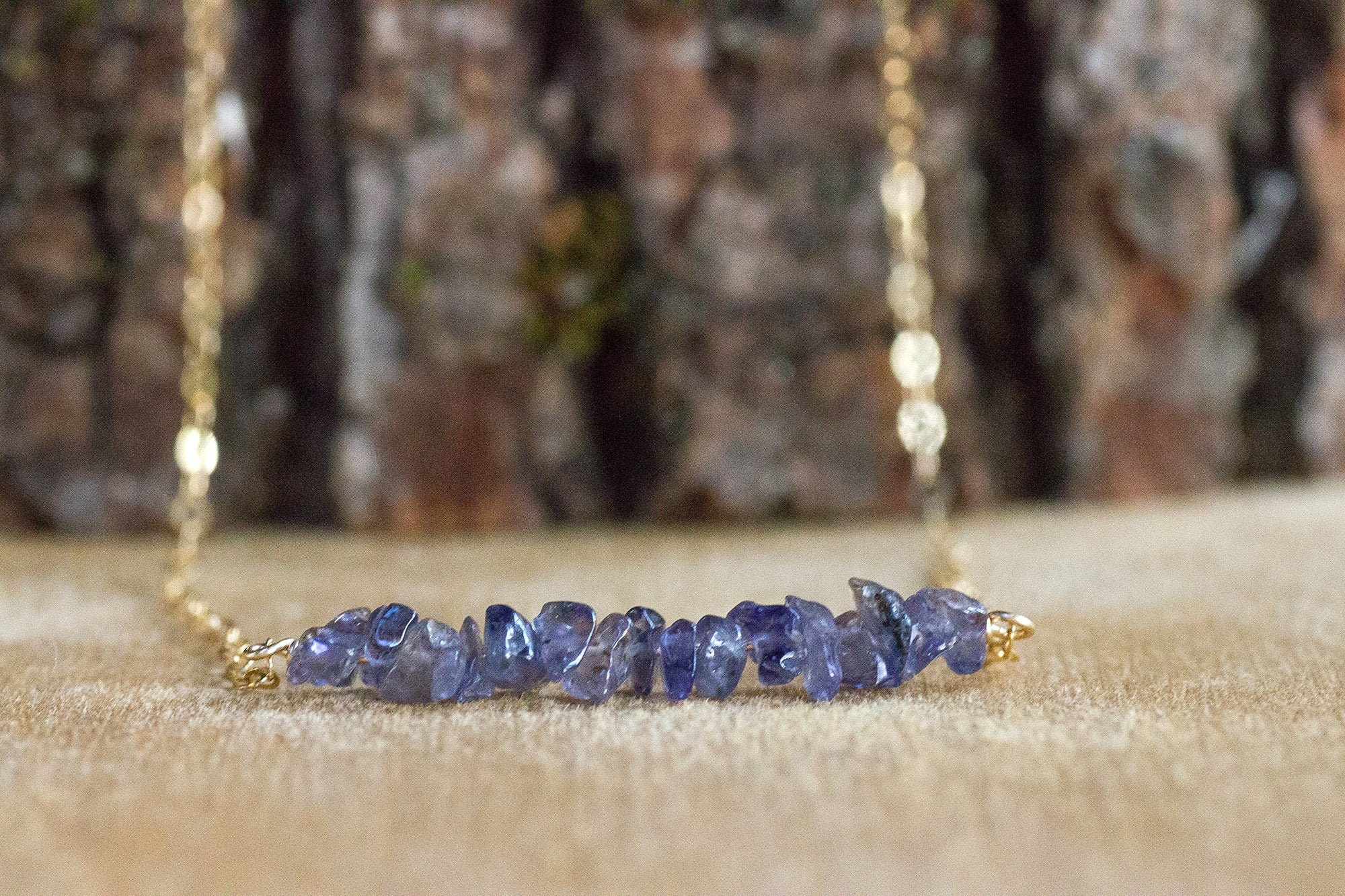 Raw Water Sapphire Bar Necklace - Iolite Necklace - Raw Crystal Necklace - September Birthday Gift For Her - September Birthstone Necklace Raw Water Sapphire Bar Necklace - Iolite Necklace - Raw Crystal Necklace - September Birthday Gift For Her - September Birthstone Necklace