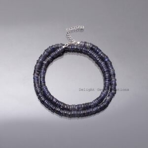 Violet Iolite Beaded Necklace - Sterling Silver, Adjustable Chain