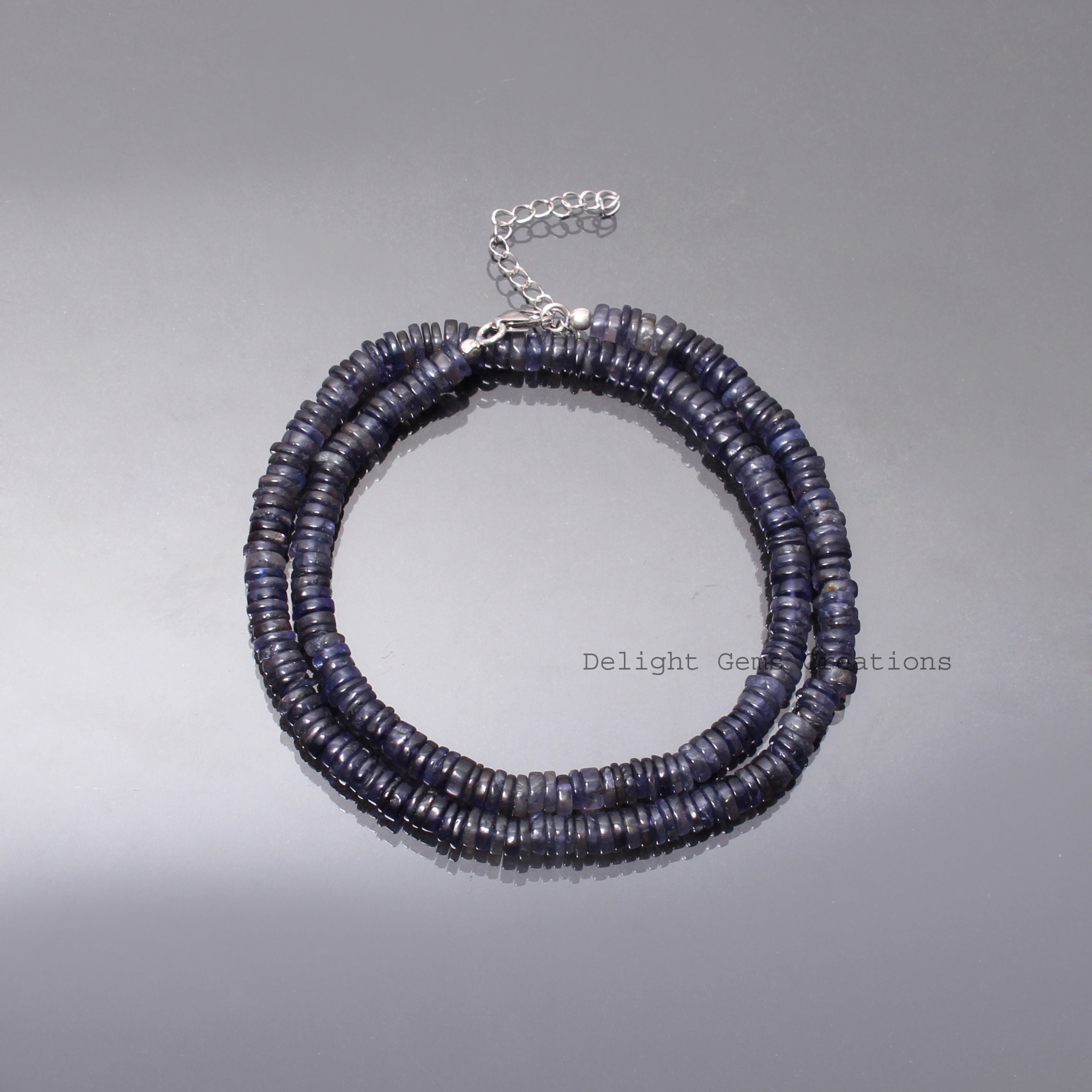 Violet Iolite Beaded Necklace - Sterling Silver, Adjustable Chain Violet Iolite Beaded Necklace - Sterling Silver, Adjustable Chain