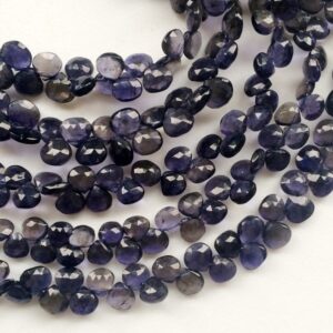8mm Iolite Faceted Heart Beads, Natural Iolite Faceted Heart Briolettes, Iolite Hearts For Jewelry (15pcs To 60pcs Options)