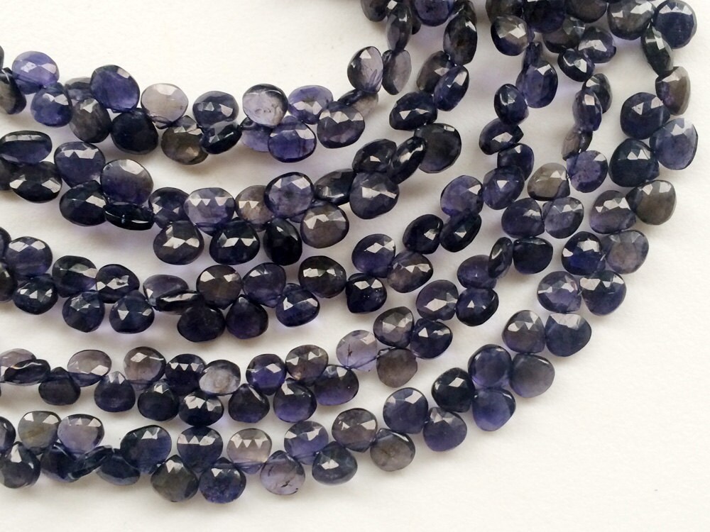 8mm Iolite Faceted Heart Beads, Natural Iolite Faceted Heart Briolettes, Iolite Hearts For Jewelry (15pcs To 60pcs Options)