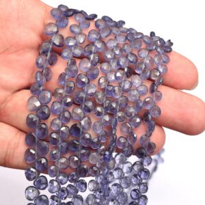 Aaa+ Iolite Gemstone 5mm-7mm Faceted Heart Briolette Beads | 8inch Strand | Natural Iolite Semi Precious Gemstone Loose Beads For Jewelry