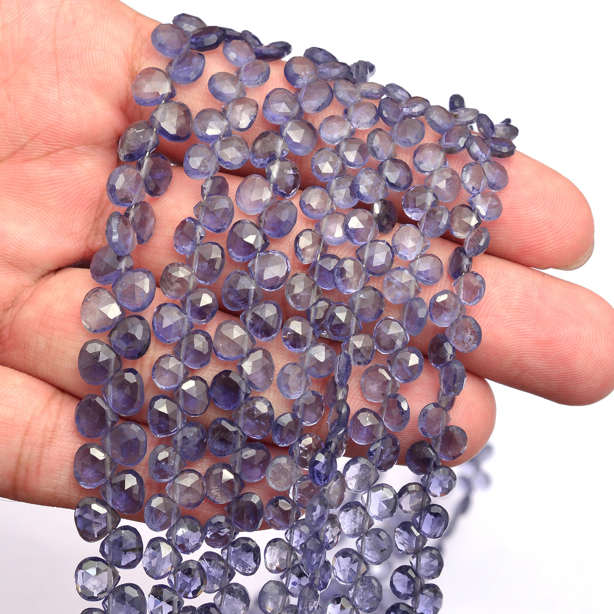 Aaa+ Iolite Gemstone 5mm-7mm Faceted Heart Briolette Beads | 8inch Strand | Natural Iolite Semi Precious Gemstone Loose Beads For Jewelry