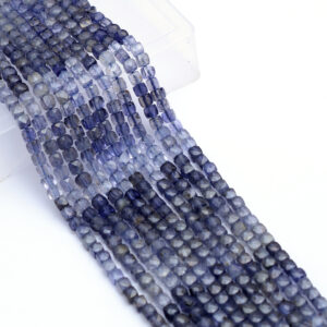 Aaa+ Natural Iolite 4mm-5mm Cube Faceted Beads, Multi Blue Iolite Semi Precious Gemstone Loose 3d Box Briolette Fancy Beads, 13inch Strand