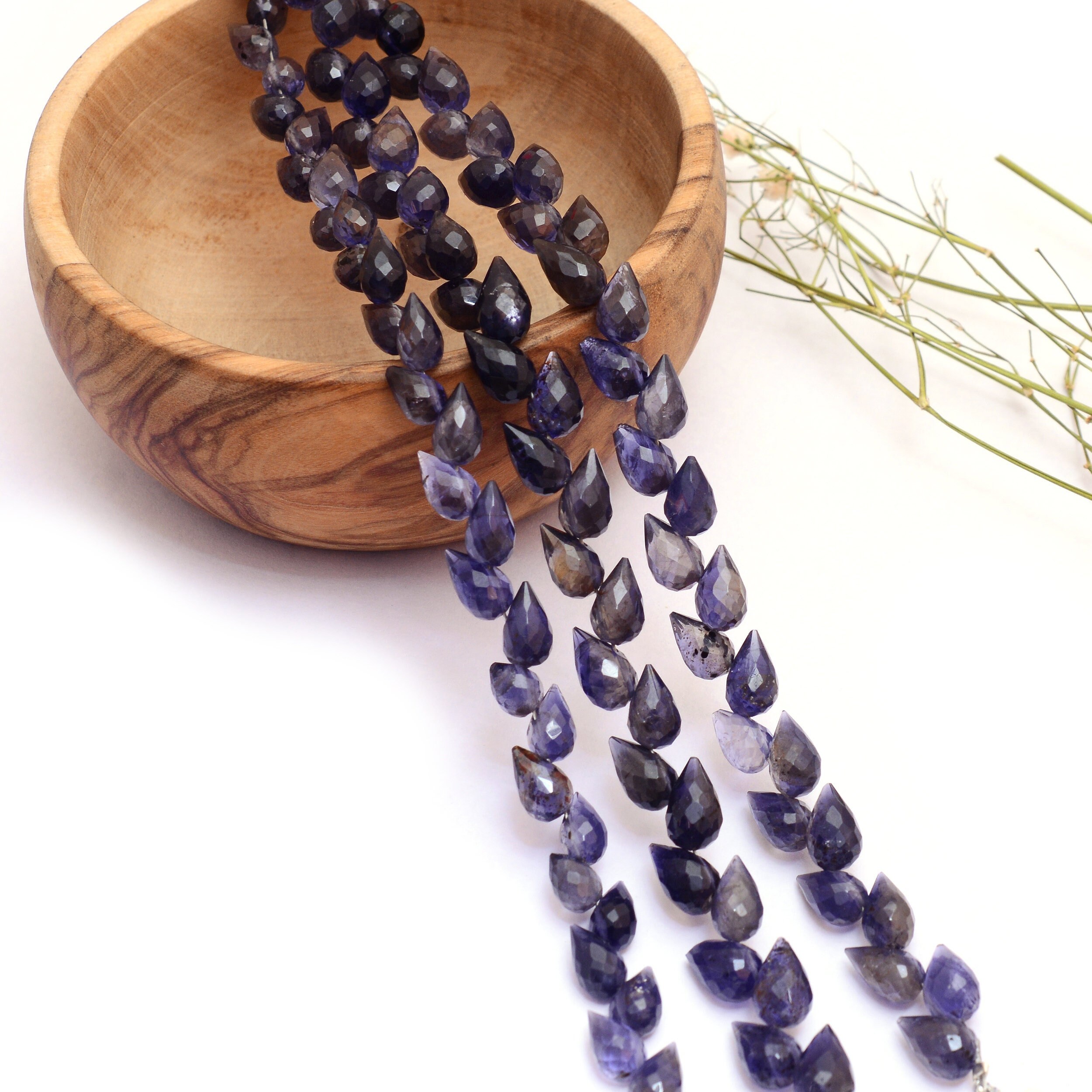 Aaa+ Iolite Tulip Flower Buds 7x5mm Drops Briolette | 6inch Strand | Natural Iolite Gemstone Diagonal Drill Teardrop Fancy Loose Beads