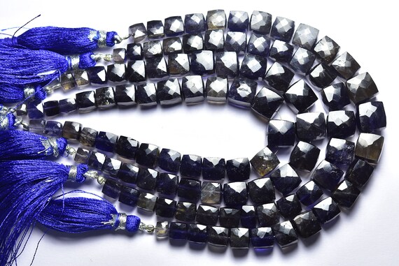 Beautiful Iolite Cube Beads - 7 Inches - Natural Amazing Beautiful Faceted Iolite Cube,box Briolettes - Size Is 6-9mm #562