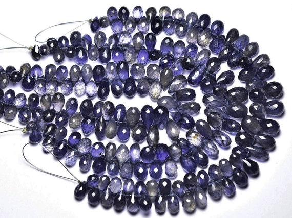 Beautiful Iolite Teardrop Beads - 7 Inches - Natural Faceted Iolite Briolettes - Size Is 5x7.5 - 5x11 Mm #2520