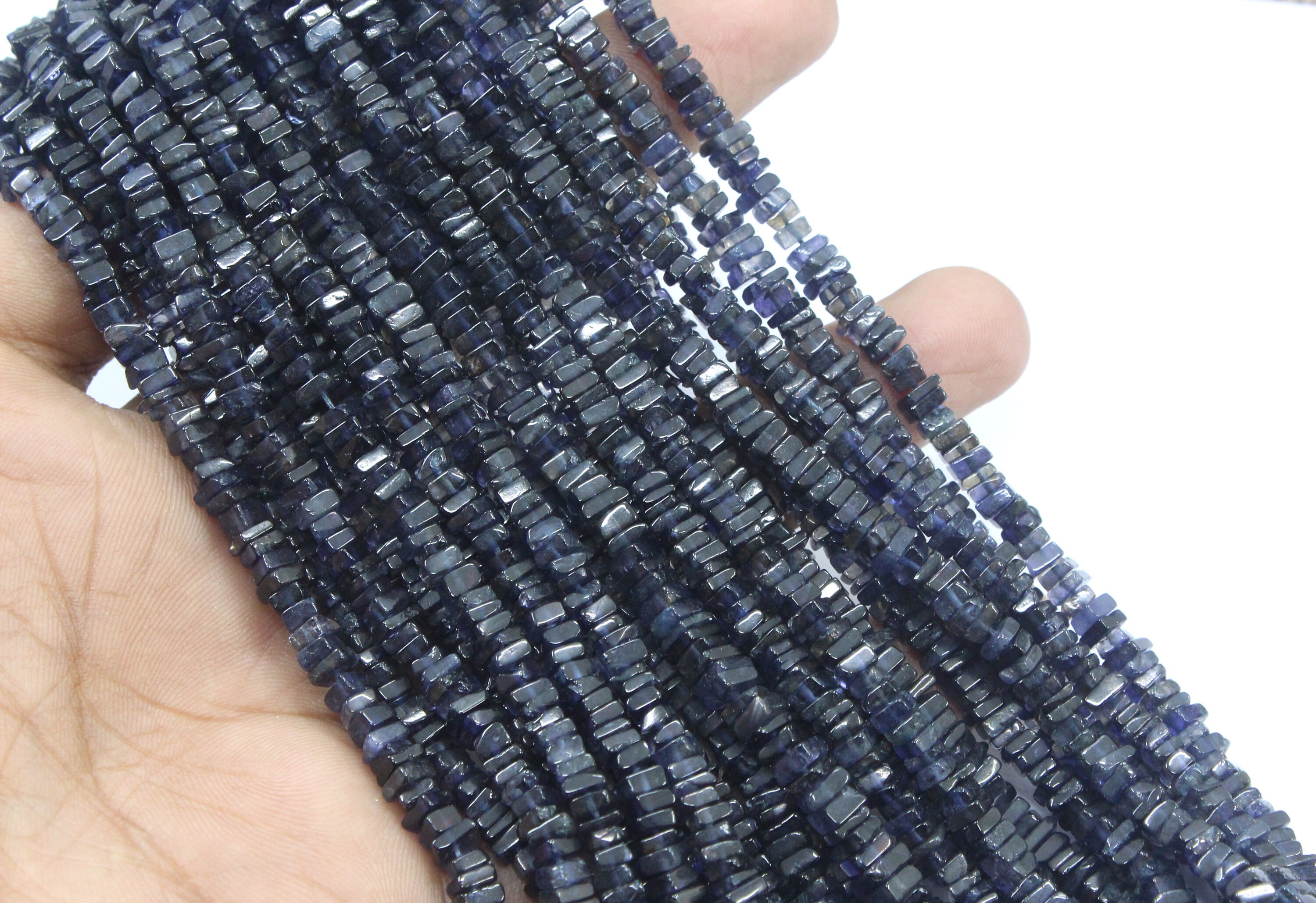 Blue Iolite Heishi Beads: 4-4.5mm Square Gemstone Beads, 16" Strand