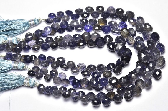 Iolite Briolette Beads - 7 Inches - Natural Iolite Faceted Onion Briolettes,finest Quality,size Is 5-6mm #373