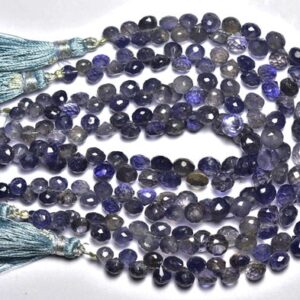 Iolite Briolette Beads - 7.50 inches - Natural Iolite Faceted Onion Briolettes - Finest Quality,Size is 6-8mm #355