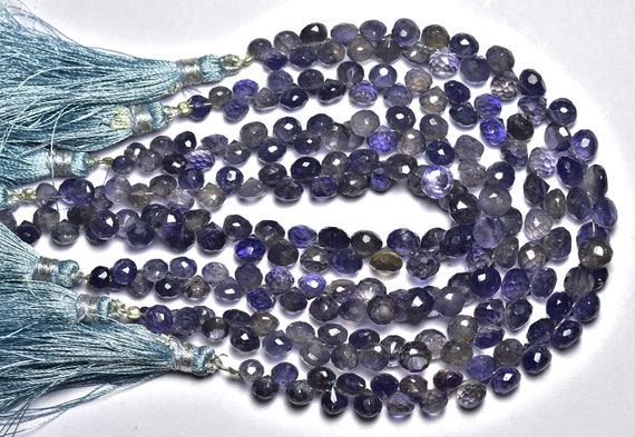 Iolite Briolette Beads - 7.50 Inches - Natural Iolite Faceted Onion Briolettes - Finest Quality,size Is 6-8mm #355