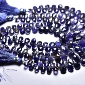 Iolite Briolette Beads - 8 inches - Natural Iolite Faceted Pear Briolettes,Size is 5x8-8x11mm #818