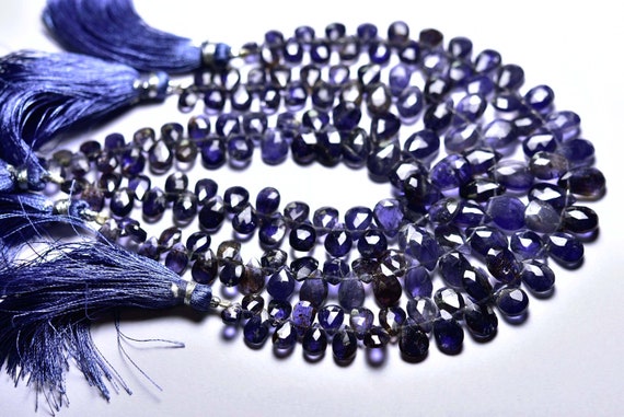 Iolite Briolette Beads - 8 Inches - Natural Iolite Faceted Pear Briolettes,size Is 5x8-8x11mm #818