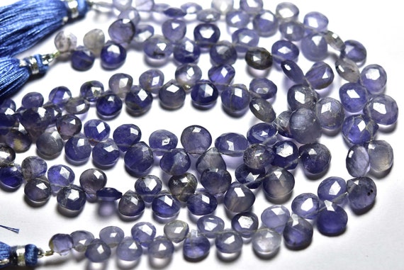 Iolite Briolette Beads - 7.50 Inches - Natural Heart Iolite Faceted Briolettes - Size Is 7-9mm #896