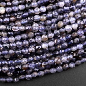 Faceted 4mm Natural Iolite Coin Beads Gemstone 15.5" Strand Faceted 4mm Natural Iolite Coin Beads Gemstone 15.5" Strand