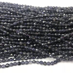 Faceted Iolite 4mm Flat Round Cut Grade A Natural Coin Beads 15 inch Jewelry Bracelet Necklace Material Supply