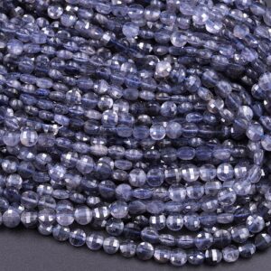 Faceted 4mm 6mm Iolite Coin Beads Flat Disc Dazzling Facets Natural Gemstone 15.5" Strand Faceted 4mm 6mm Iolite Coin Beads Flat Disc Dazzling Facets Natural Gemstone 15.5" Strand
